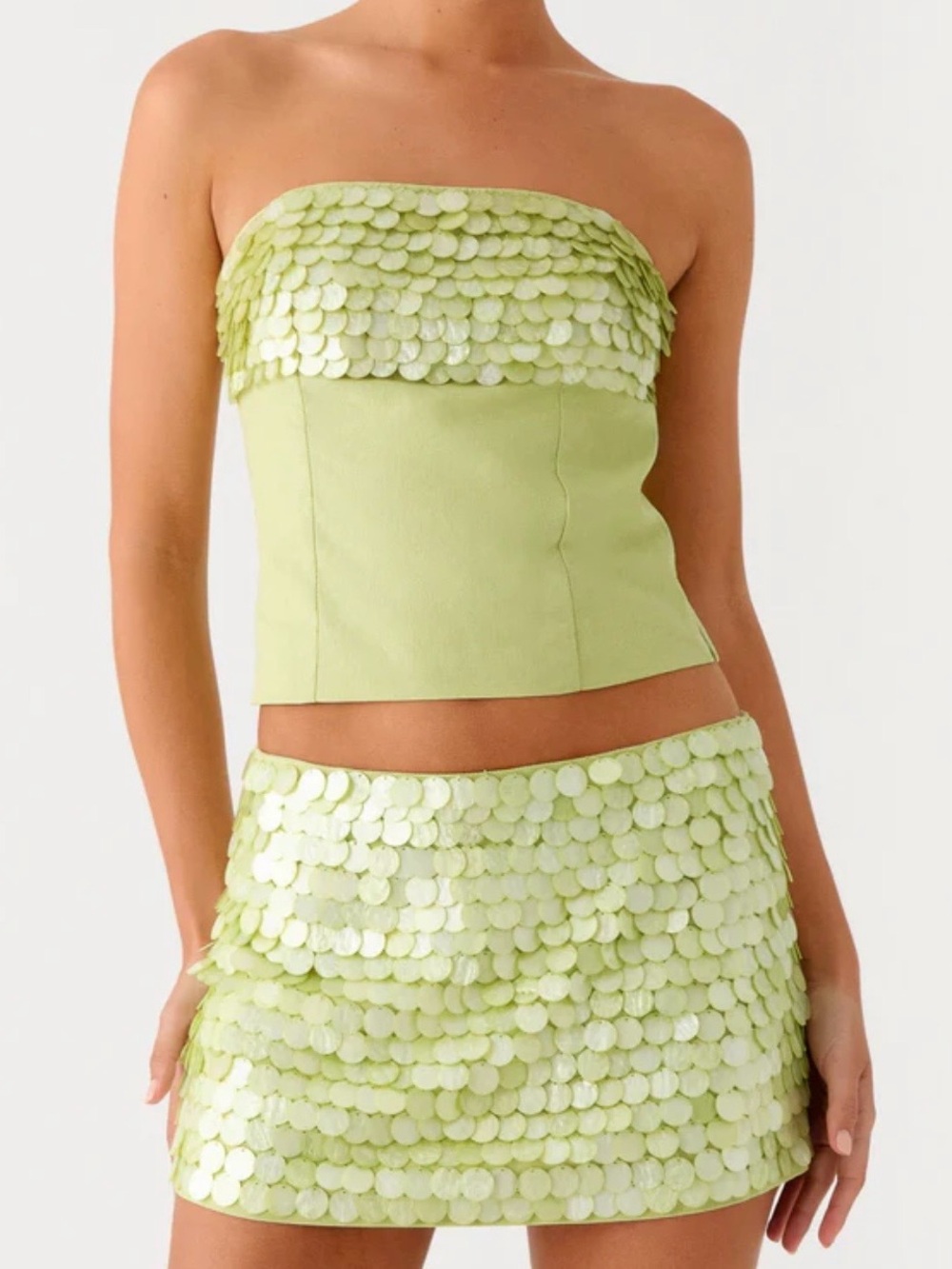 Mona Beaded Bandeau Top - Green
